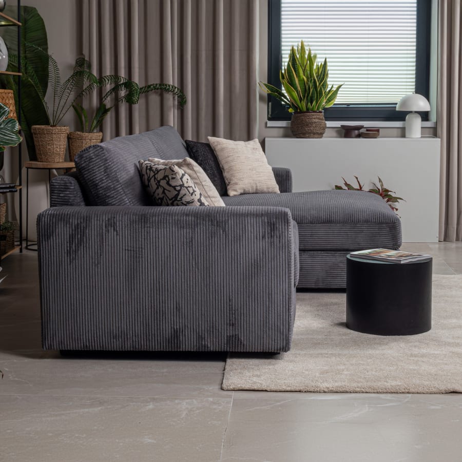 Canap&eacute; d'angle en velours c&ocirc;tel&eacute; gris fonc&eacute; - Angle droit