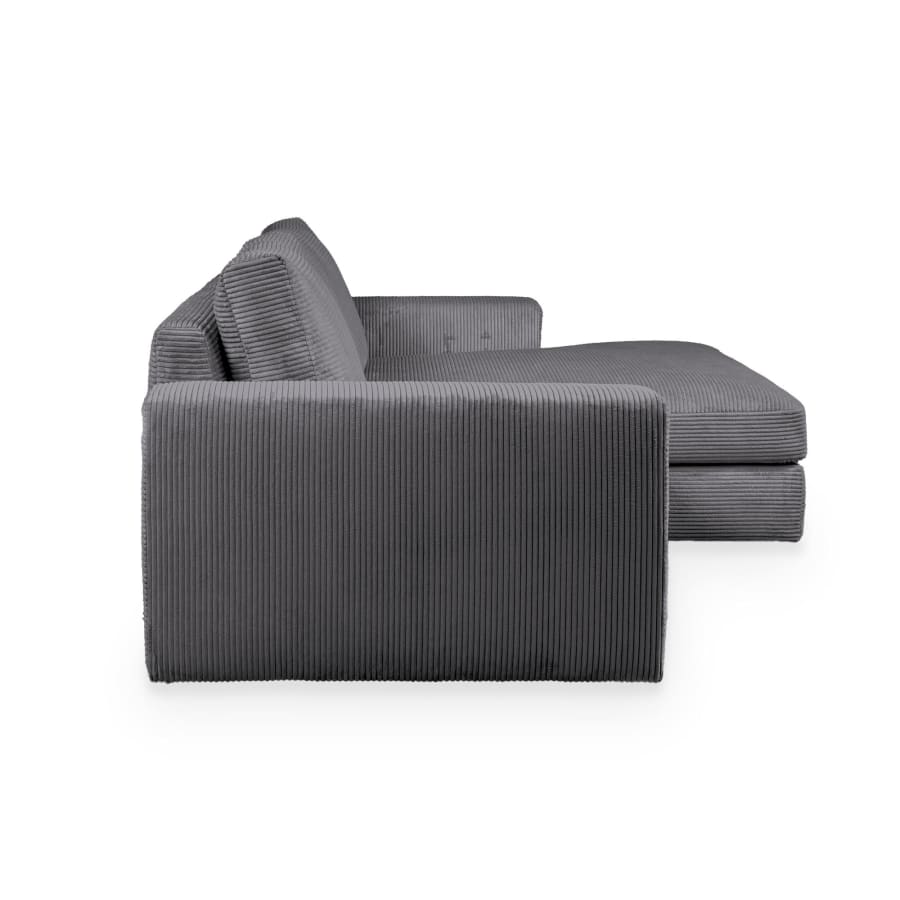 Canap&eacute; d'angle en velours c&ocirc;tel&eacute; gris fonc&eacute; - Angle droit