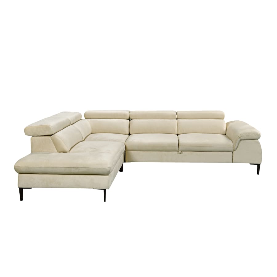 Canapé d'angle convertible avec coffre de rangement en velours beige - Angle gauche