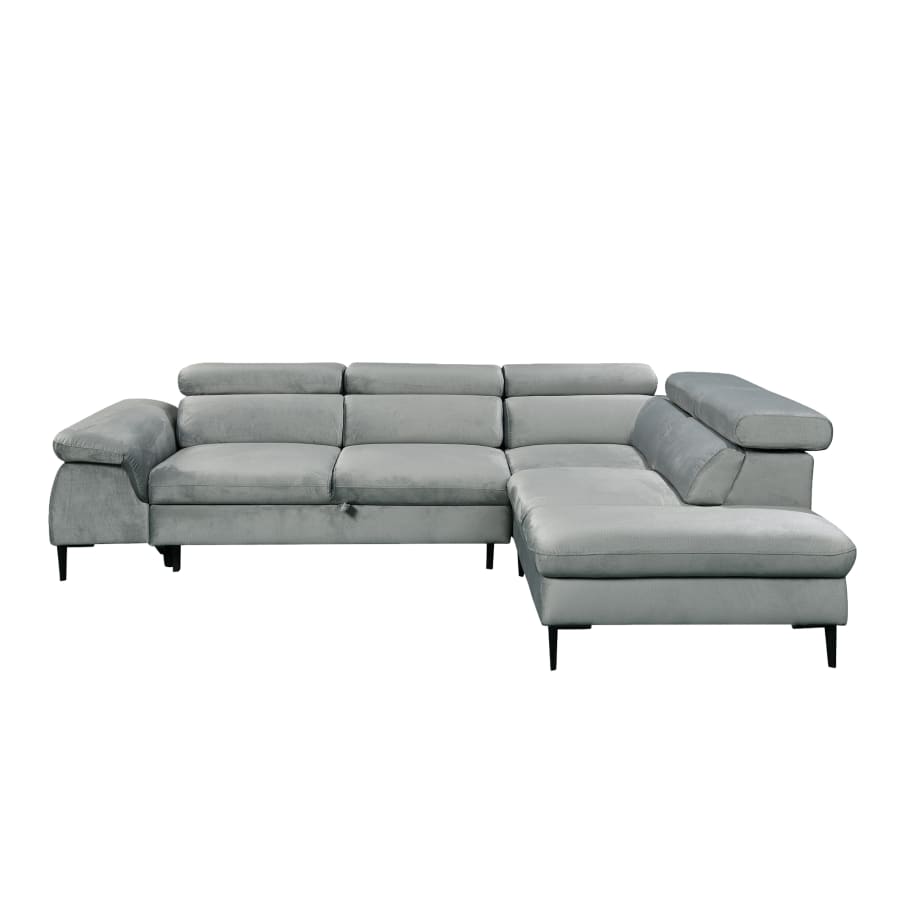Canapé d'angle convertible avec coffre de rangement en velours gris - Angle droit