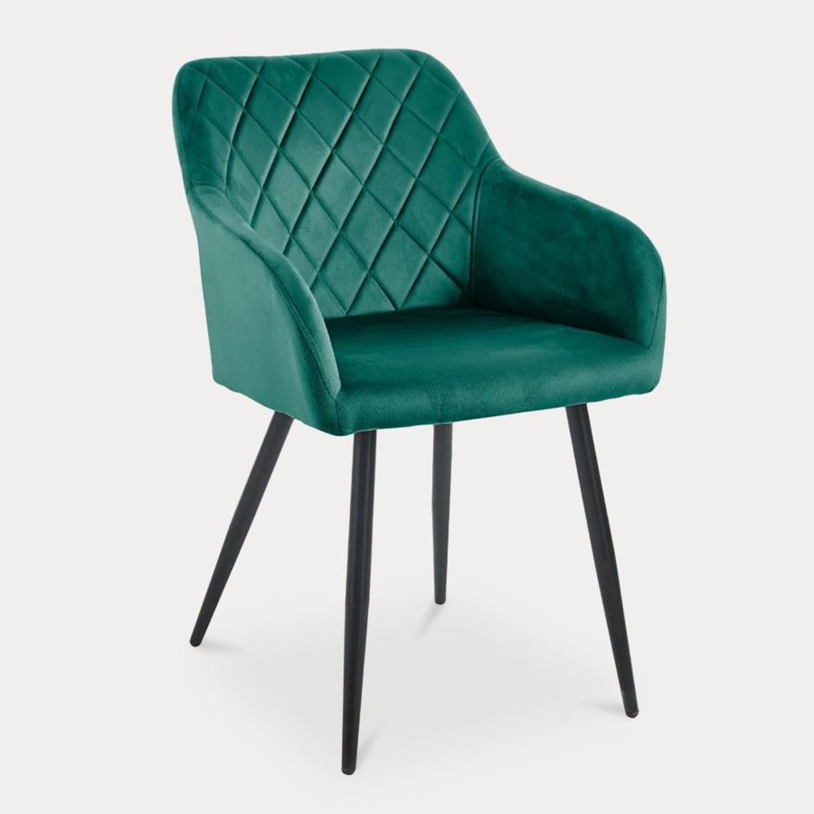 Lot de 2 chaises en velours vert pieds en métal noir