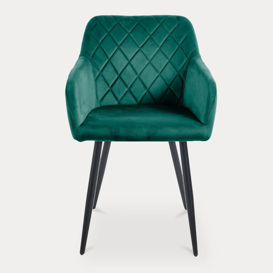 Lot de 2 chaises en velours vert pieds en métal noir