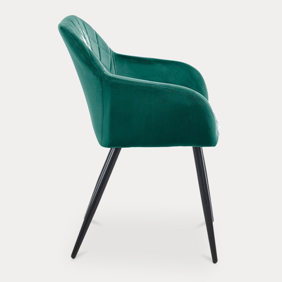 Lot de 2 chaises en velours vert pieds en métal noir