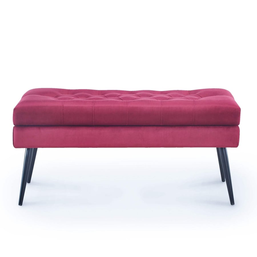 Bout de lit - banquette coffre en velours rouge capitonné