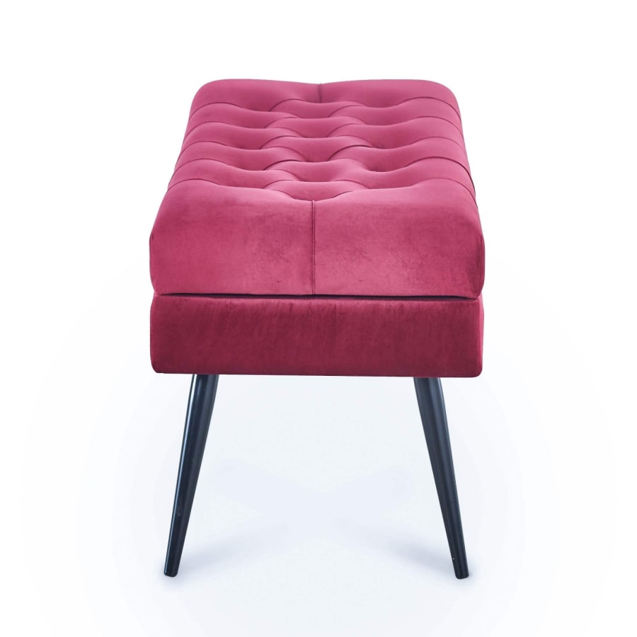 Bout de lit - banquette coffre en velours rouge capitonné