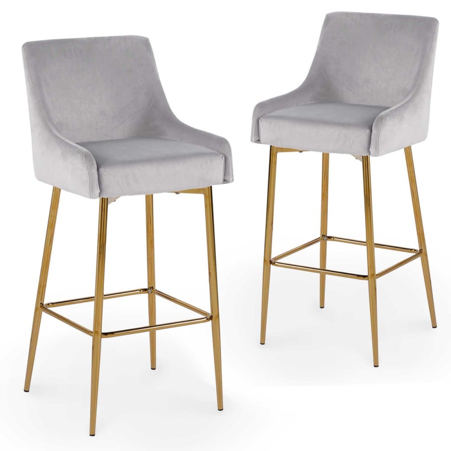 Lot de 2 tabourets de bar design en velours gris