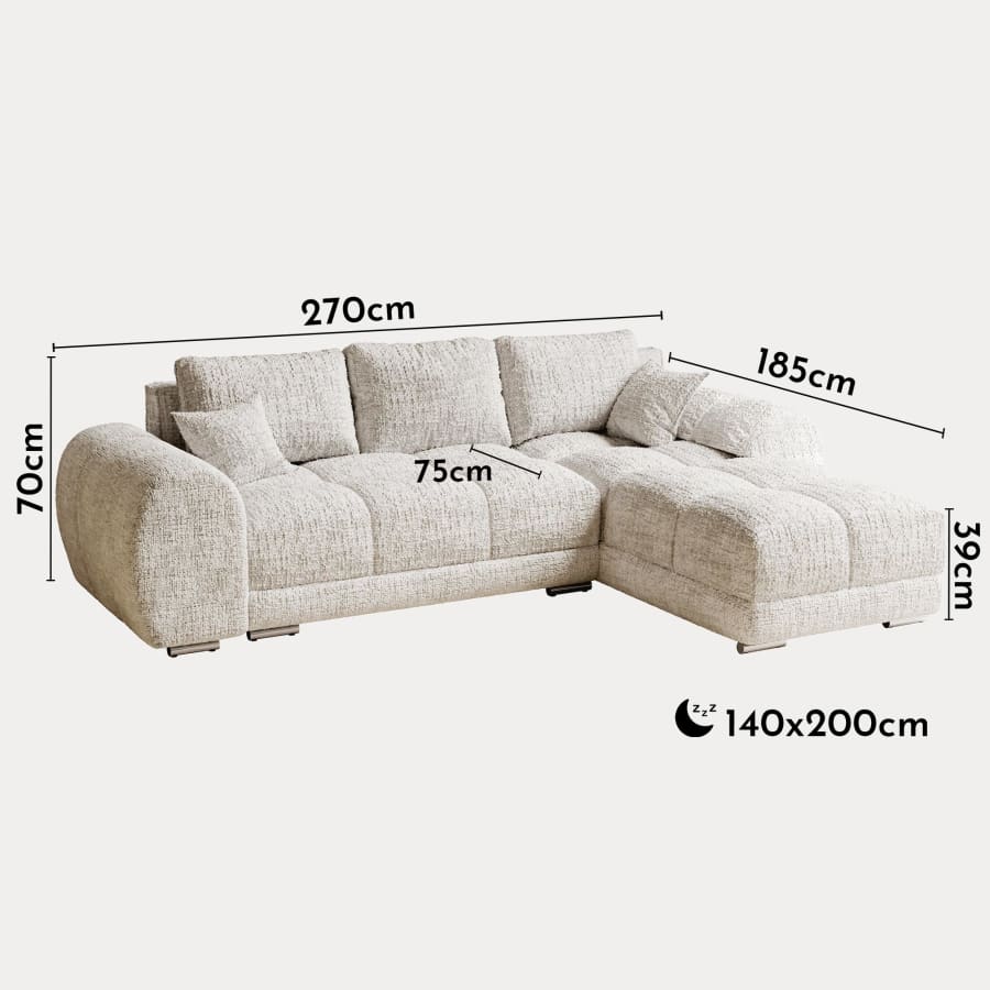 Canap&eacute; d'angle convertible avec coffre en tissu beige - Angle droit