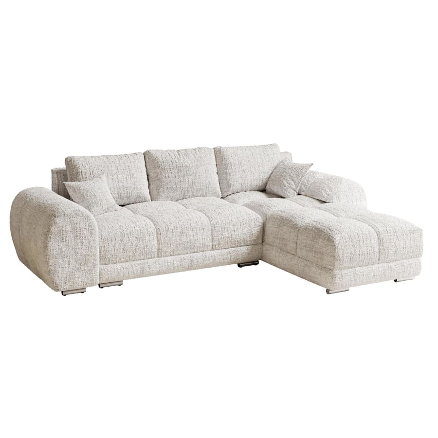 Canap&eacute; d'angle convertible avec coffre en tissu beige - Angle droit