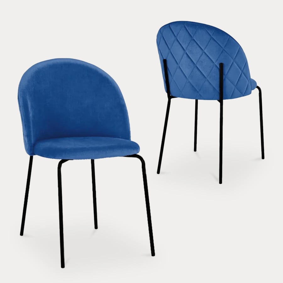 Lot de 2 chaises en velours bleu et pieds noirs