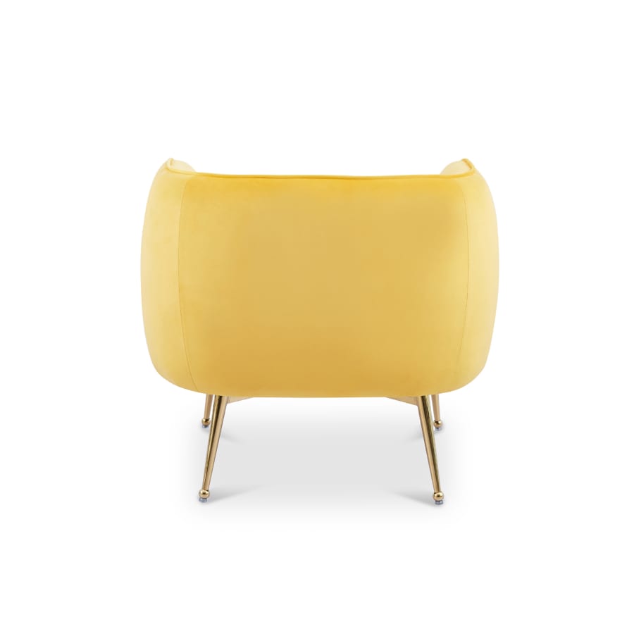 Fauteuil velours jaune piètement en métal doré