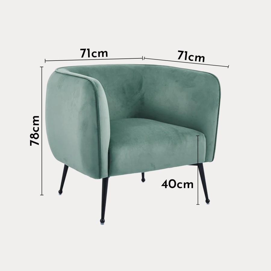 Fauteuil velours vert piètement en métal noir