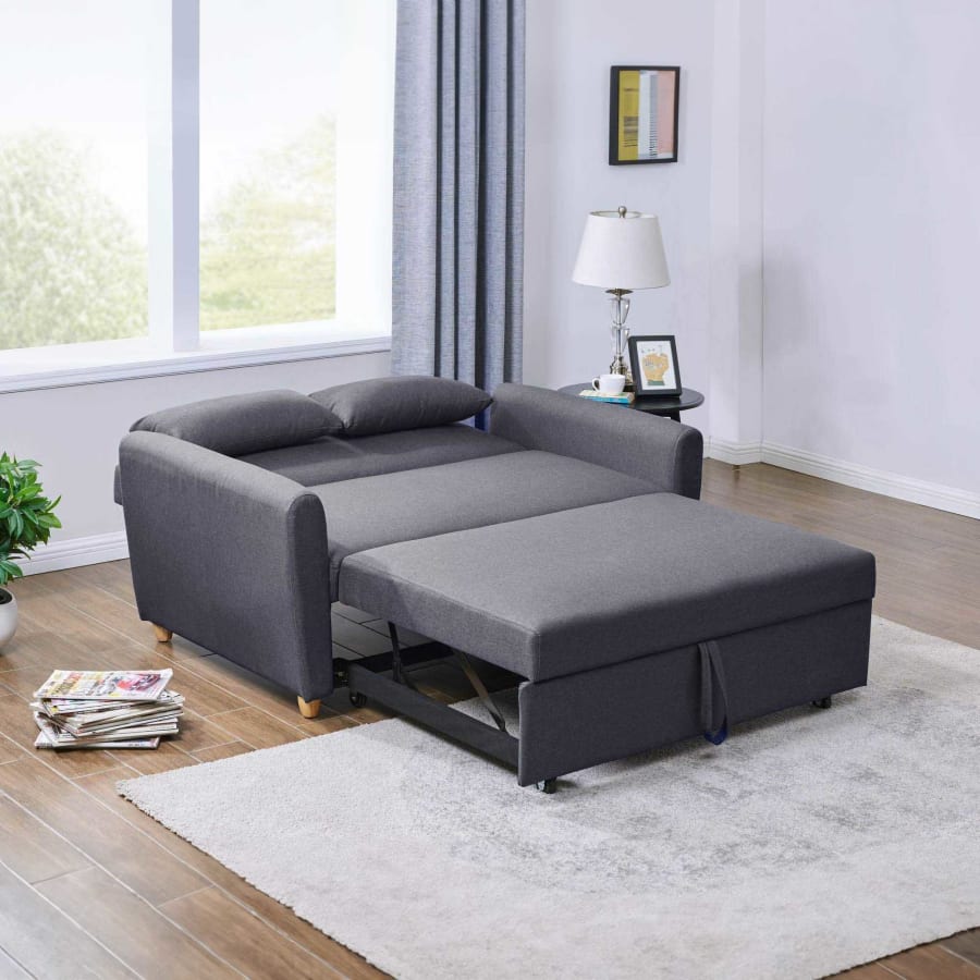 Canap&eacute; 2 places convertible scandinave en tissu gris fonc&eacute;