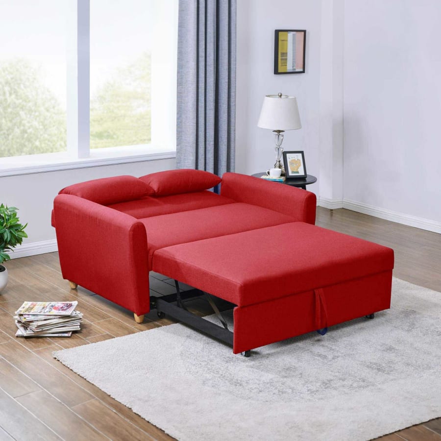 Canapé 2 places convertible scandinave en tissu rouge
