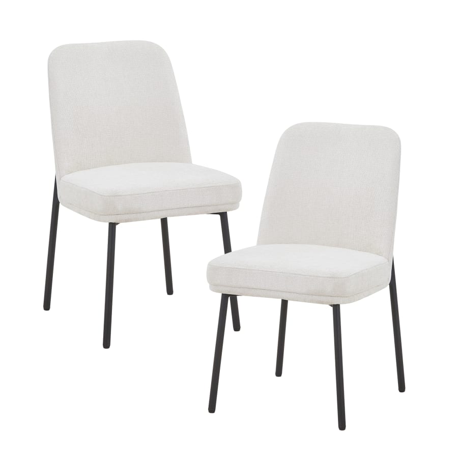 Lot de 2 chaises en tissu blanc écru pieds en métal noir