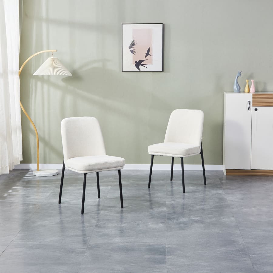 Lot de 2 chaises en tissu blanc écru pieds en métal noir
