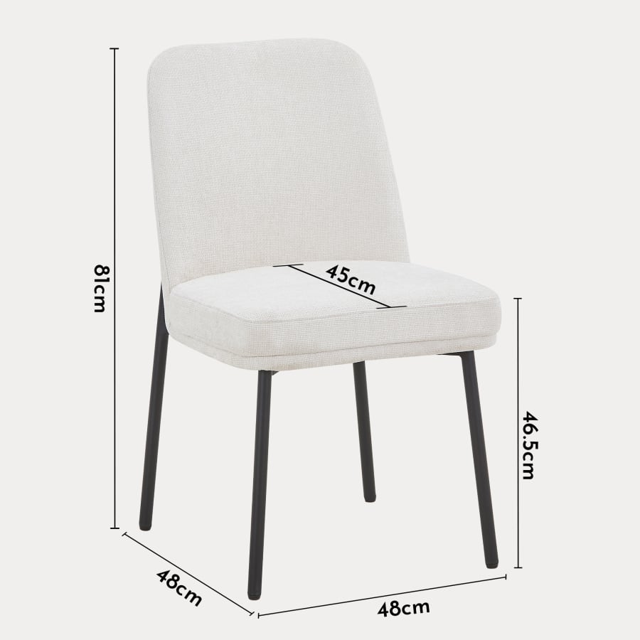 Lot de 2 chaises en tissu blanc écru pieds en métal noir