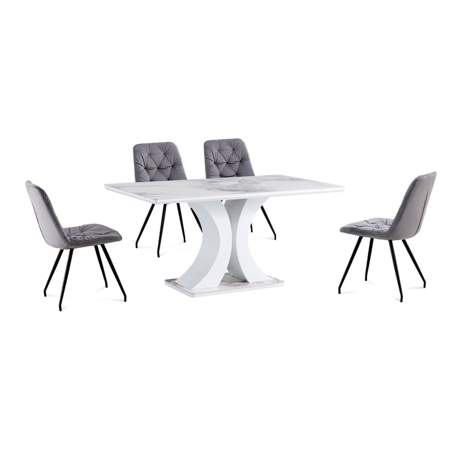 Table &agrave; manger design rectangulaire en c&eacute;ramique blanc effet marbre