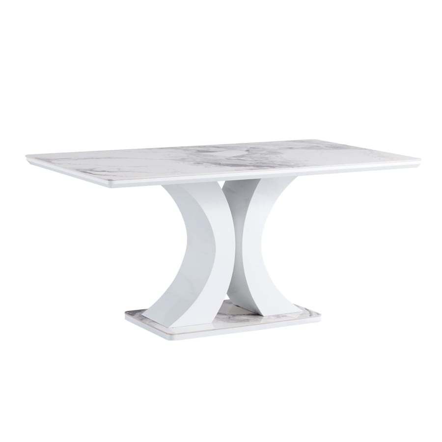 Table &agrave; manger design rectangulaire en c&eacute;ramique blanc effet marbre