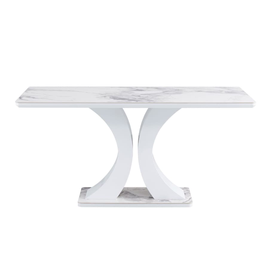 Table &agrave; manger design rectangulaire en c&eacute;ramique blanc effet marbre