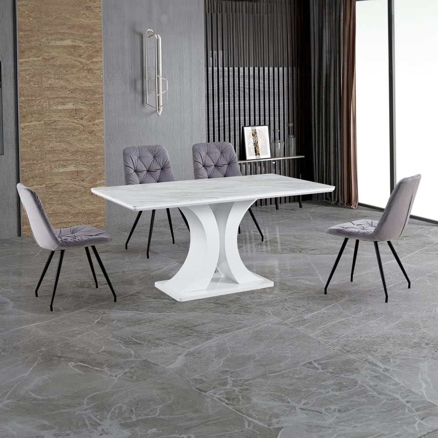 Table &agrave; manger design rectangulaire en c&eacute;ramique blanc effet marbre