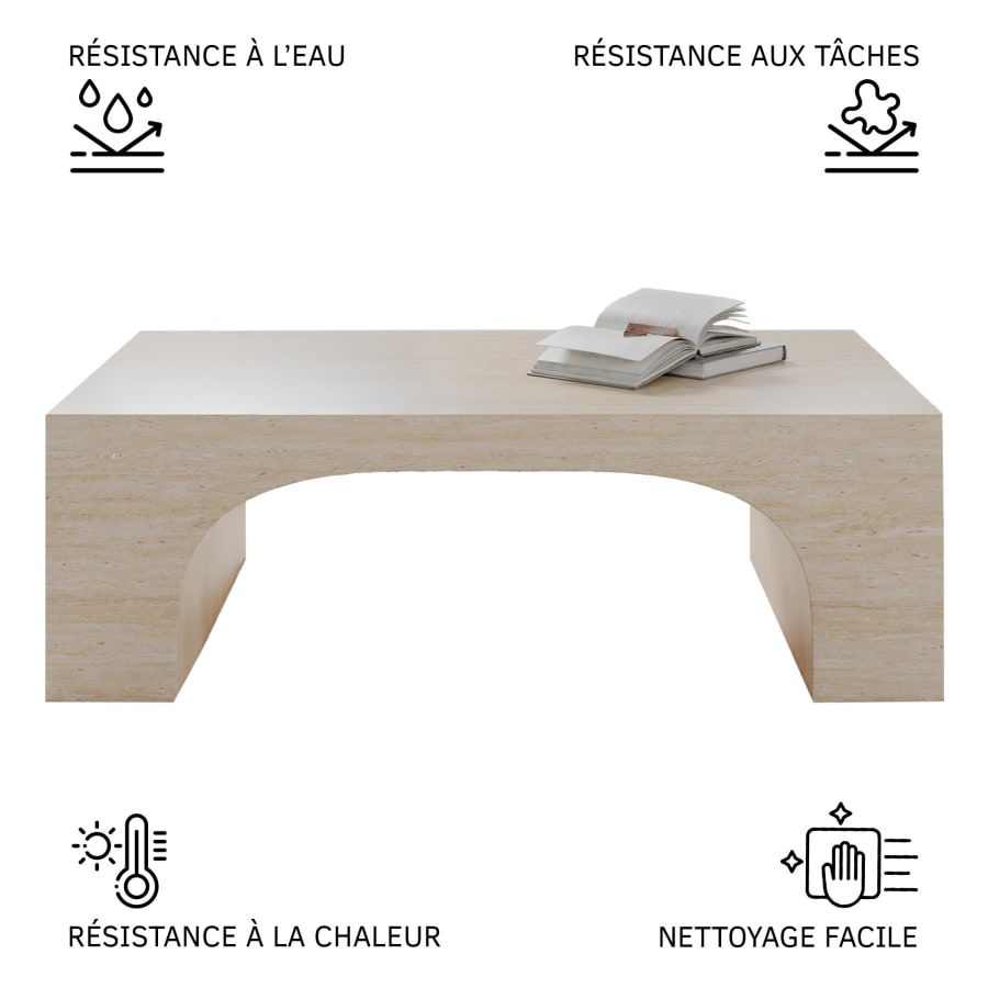 Table basse arc marbre d'ingénierie couleur travertin