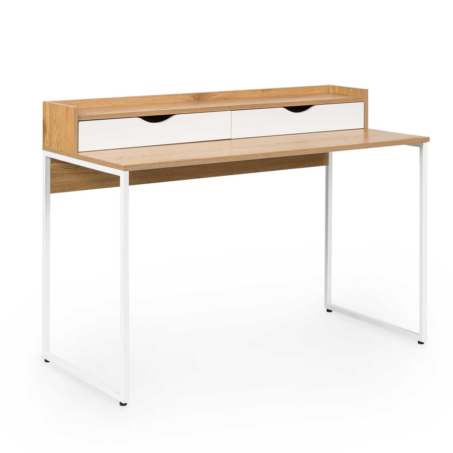 Bureau scandinave avec tiroirs en bois et m&eacute;tal