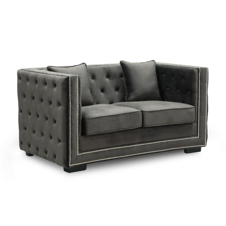 Canapé chesterfield 2 places en velours gris