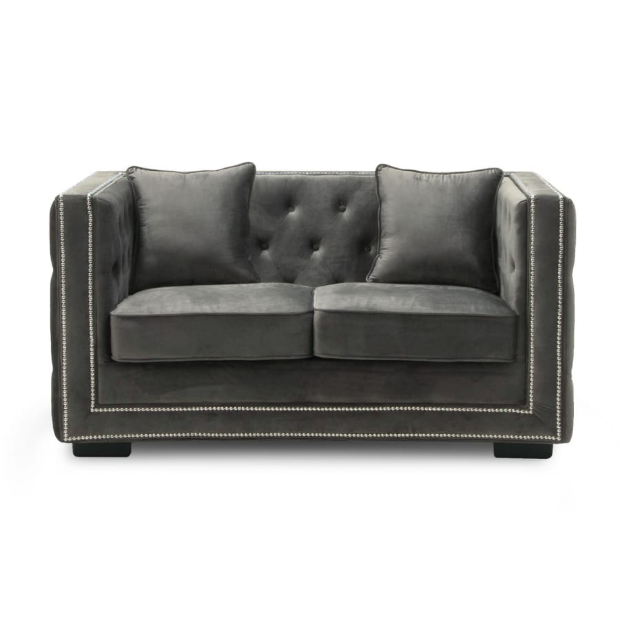 Canapé chesterfield 2 places en velours gris