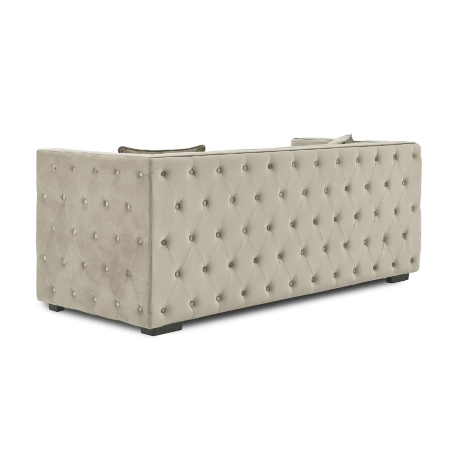 Canap&eacute; chesterfield 3 places en velours beige