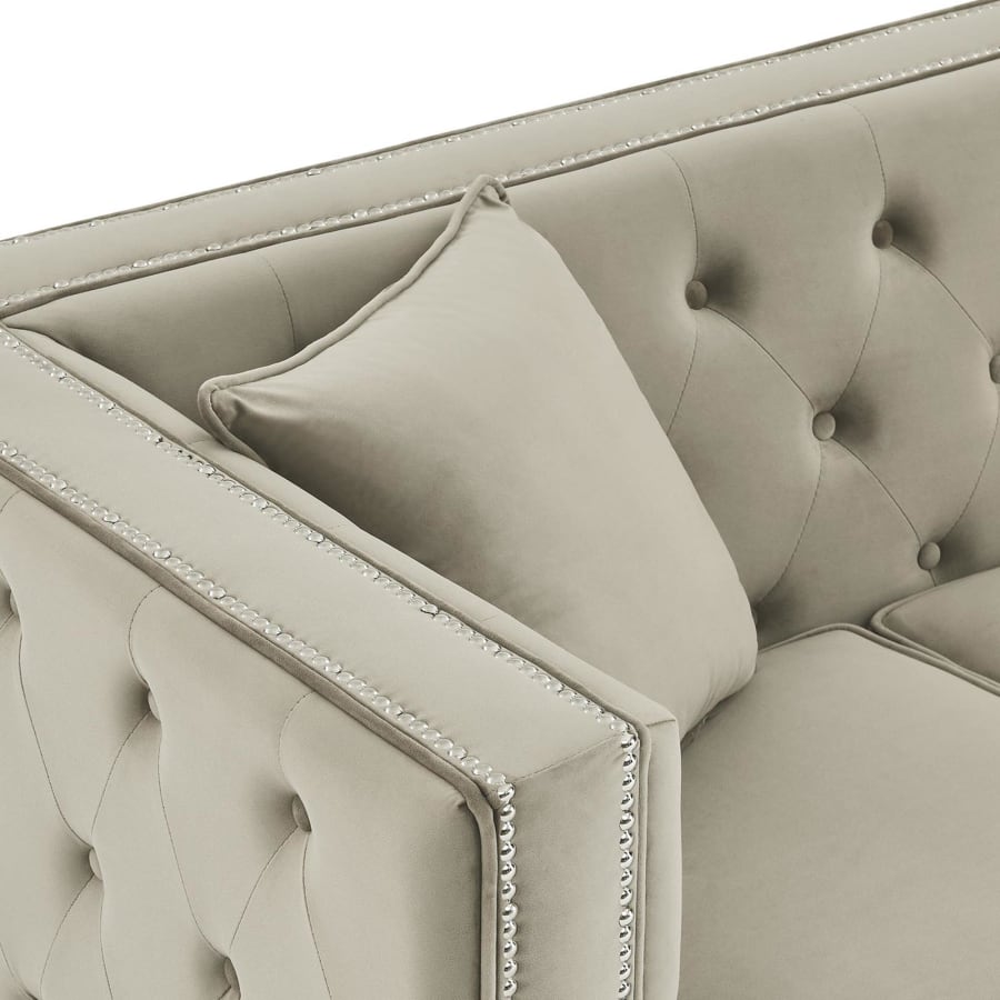 Canapé chesterfield 3 places en velours beige