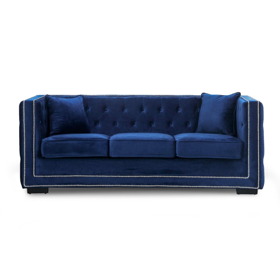 Canapé chesterfield 3 places en velours bleu