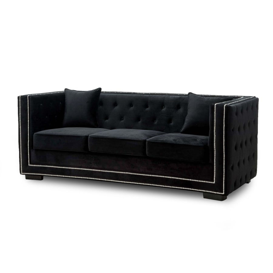 Canapé chesterfield 3 places en velours noir