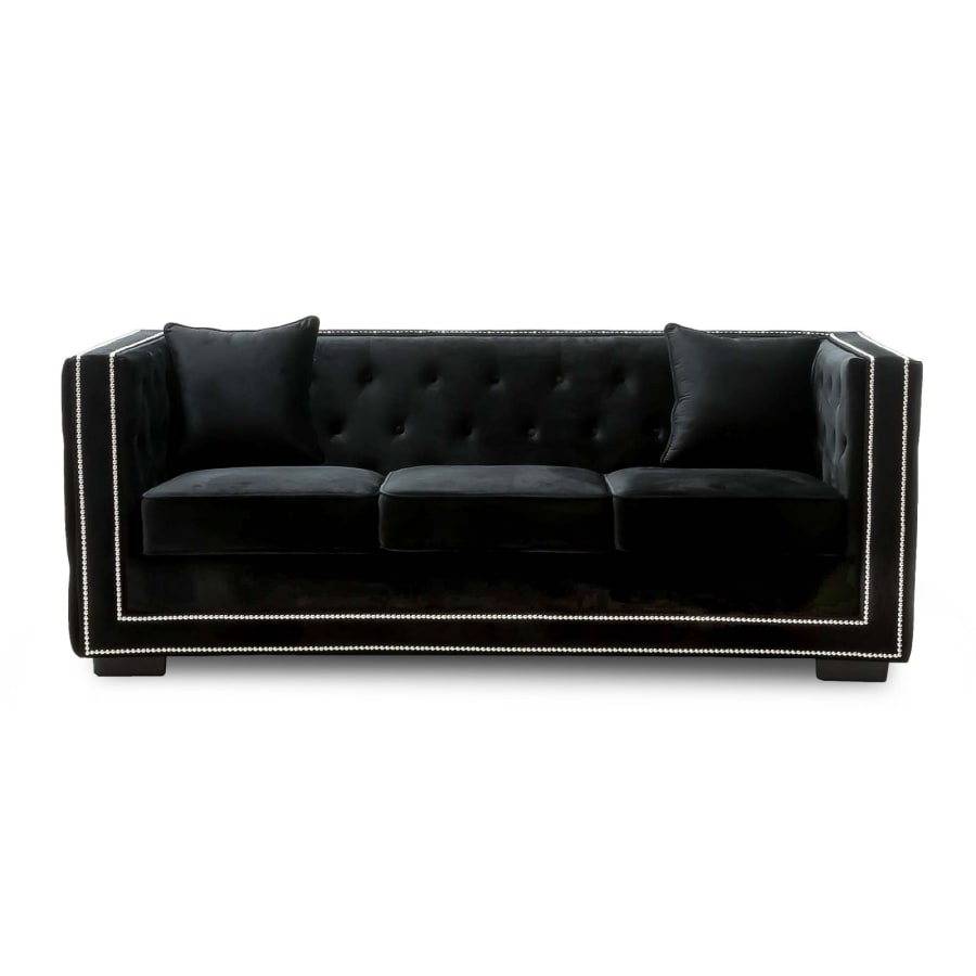 Canapé chesterfield 3 places en velours noir