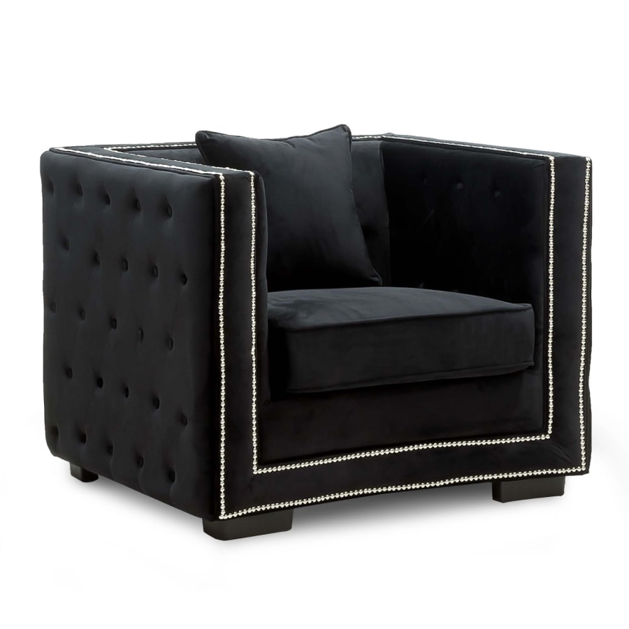 Fauteuil capitonné chesterfield en velours noir