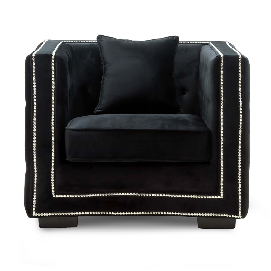 Fauteuil capitonné chesterfield en velours noir