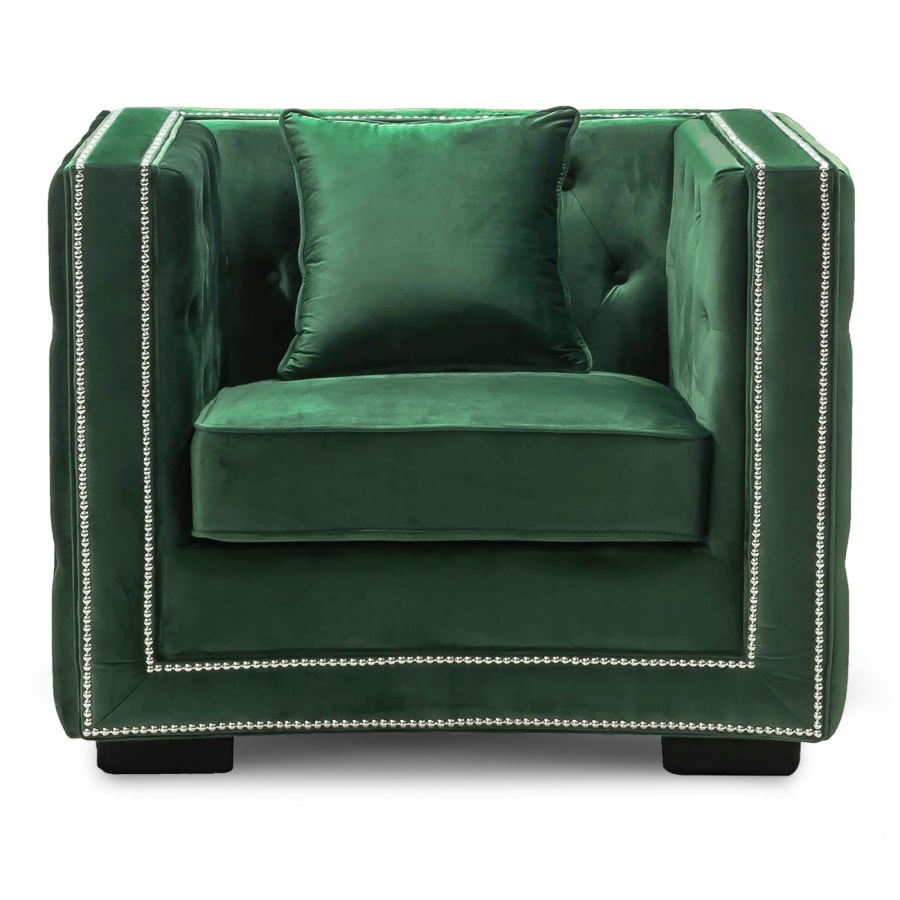 Fauteuil capitonné chesterfield en velours vert