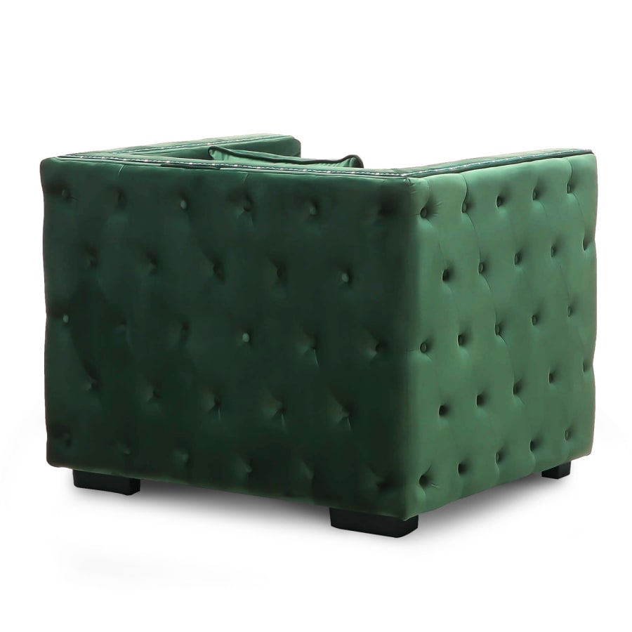 Fauteuil capitonné chesterfield en velours vert