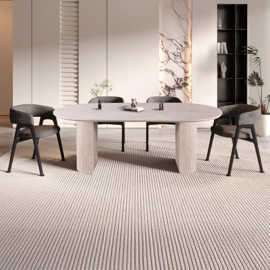 Table &agrave; manger ovale couleur travertin 200 cm