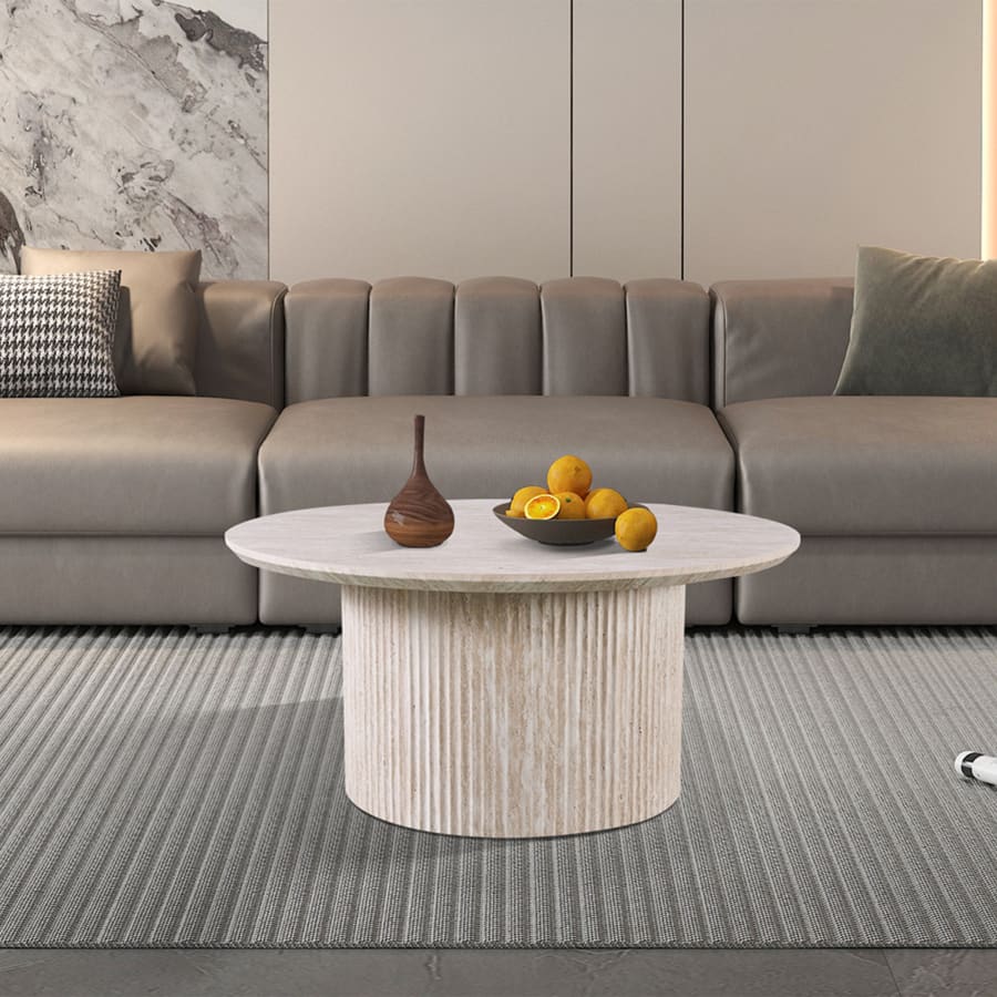 Table basse ronde couleur travertin D80 cm