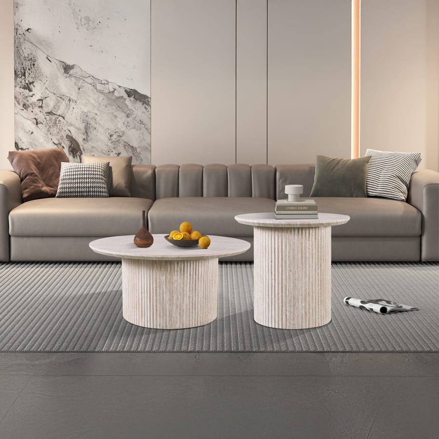 Table basse ronde couleur travertin D80 cm