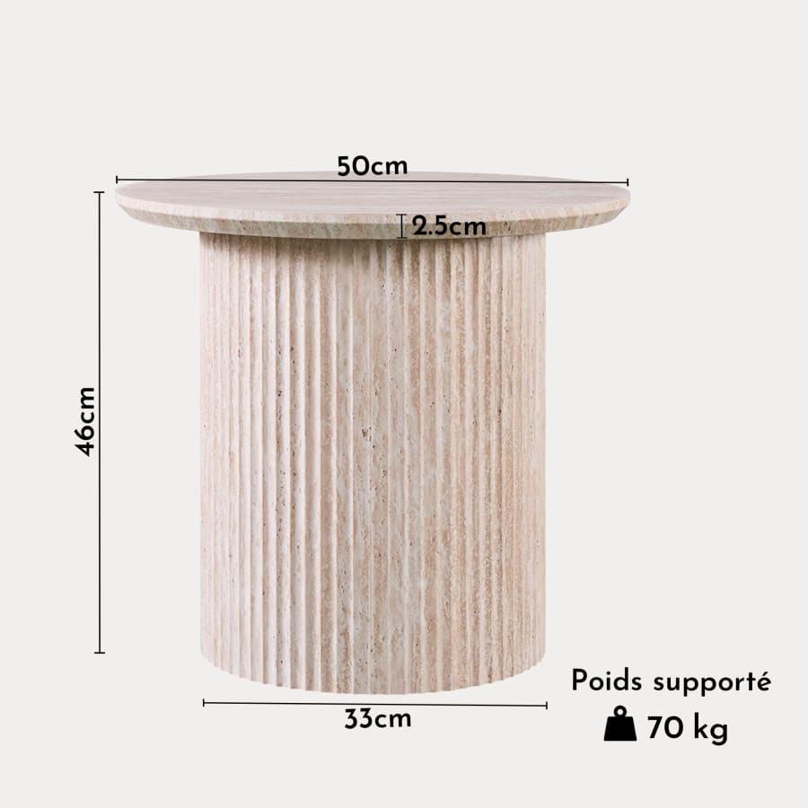 Table d'appoint couleur travertin D50 cm