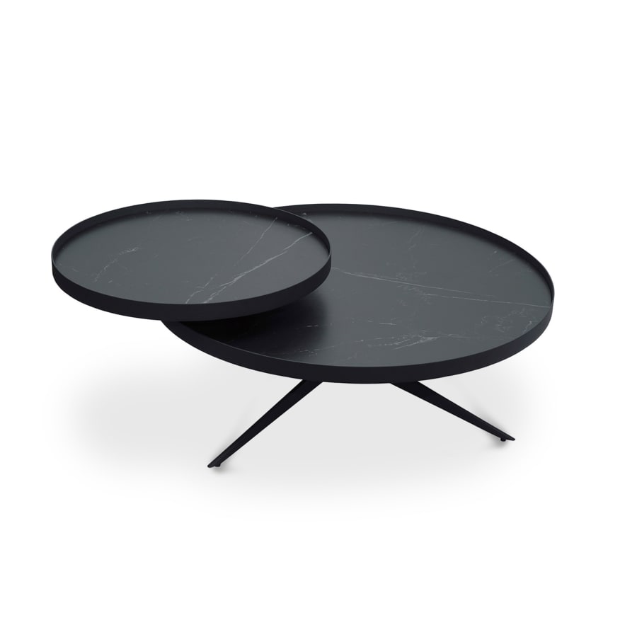 Table basse ronde à plateaux rotatifs en céramique et métal noir