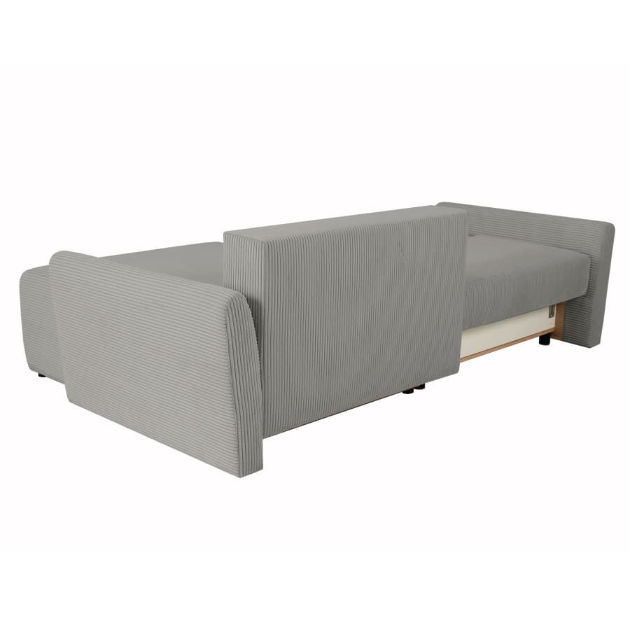 Canap&eacute; d'angle convertible et r&eacute;versible avec coffre en tissu gris clair