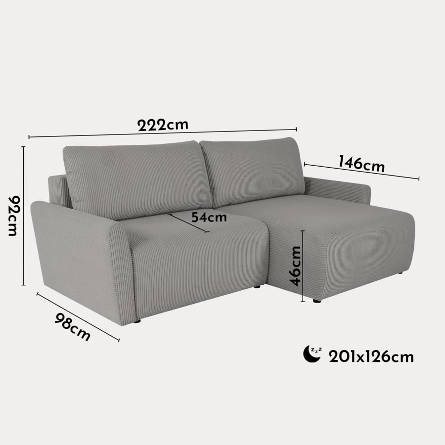 Canap&eacute; d'angle convertible et r&eacute;versible avec coffre en tissu gris clair