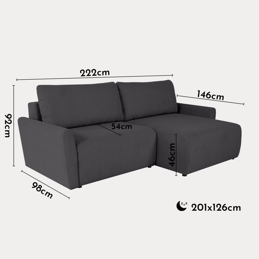 Canap&eacute; d'angle convertible et r&eacute;versible avec coffre en tissu gris fonc&eacute;