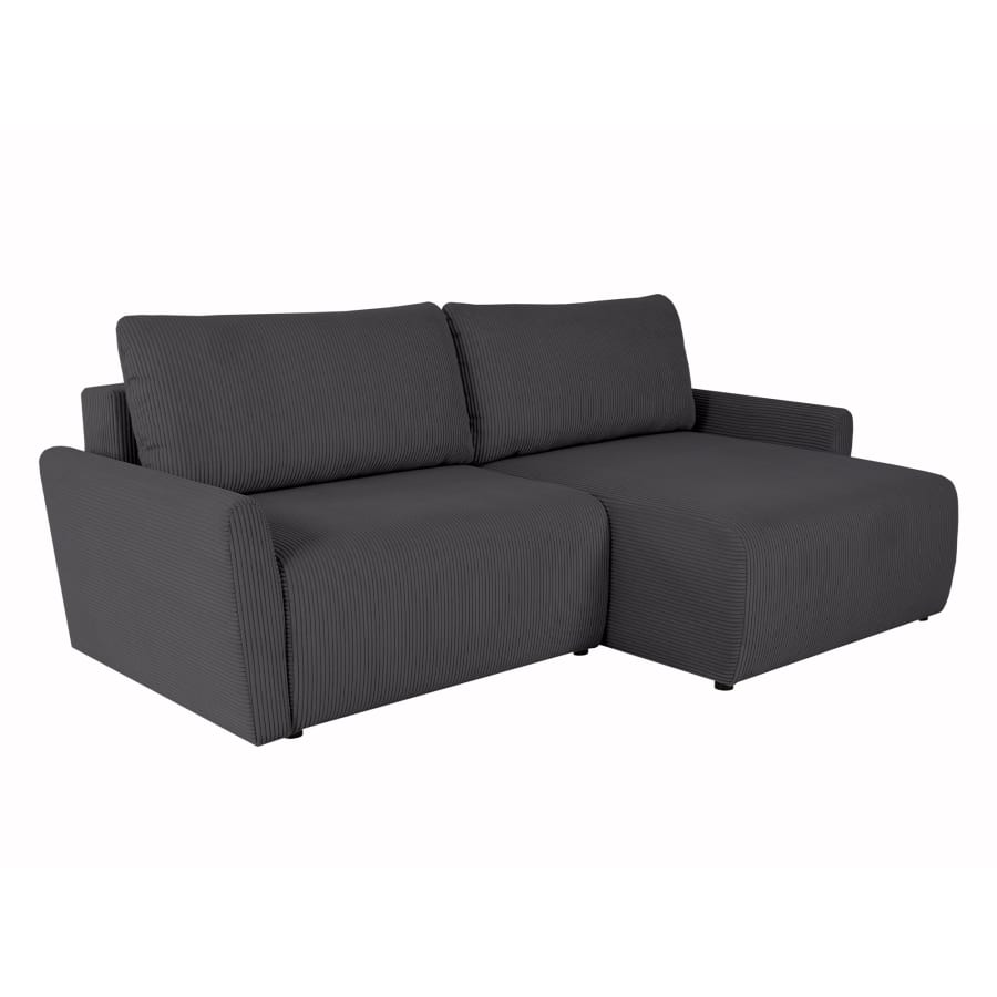 Canap&eacute; d'angle convertible et r&eacute;versible avec coffre en tissu gris fonc&eacute;