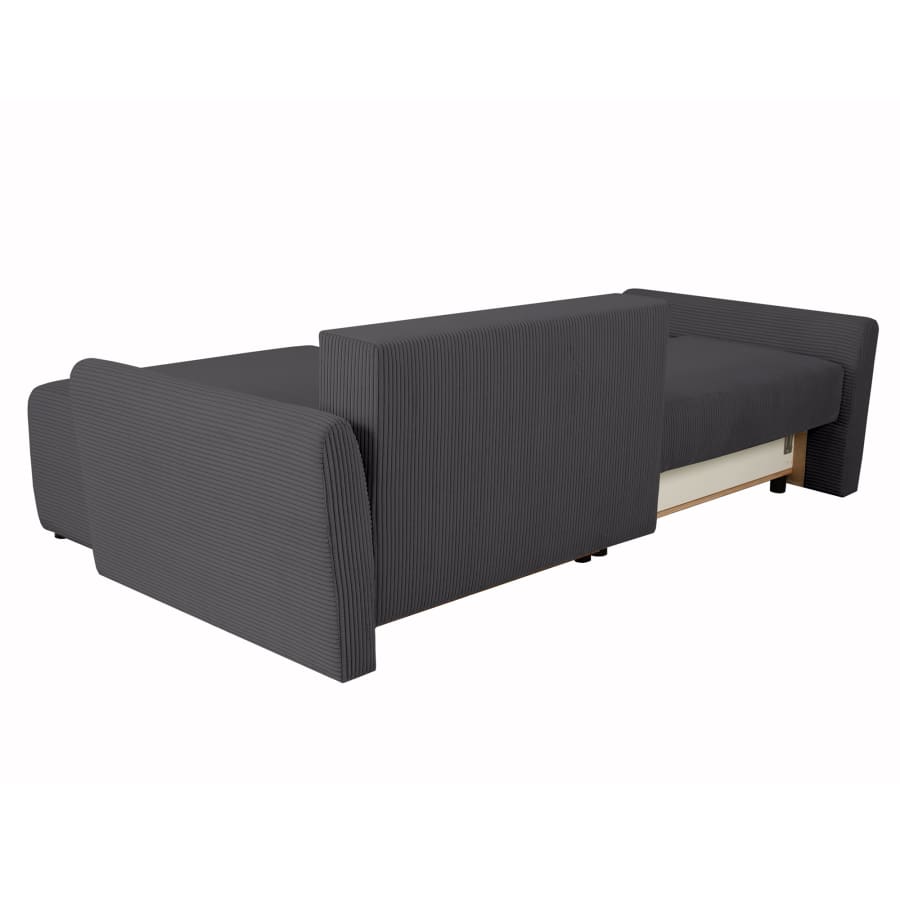 Canap&eacute; d'angle convertible et r&eacute;versible avec coffre en tissu gris fonc&eacute;