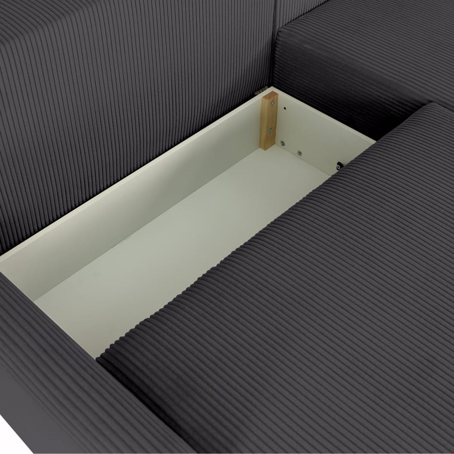 Canap&eacute; d'angle convertible et r&eacute;versible avec coffre en tissu gris fonc&eacute;