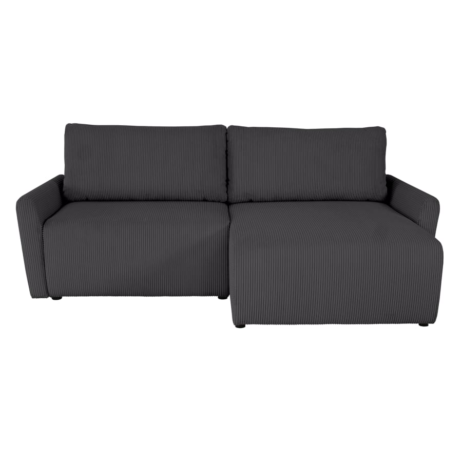 Canap&eacute; d'angle convertible et r&eacute;versible avec coffre en tissu gris fonc&eacute;