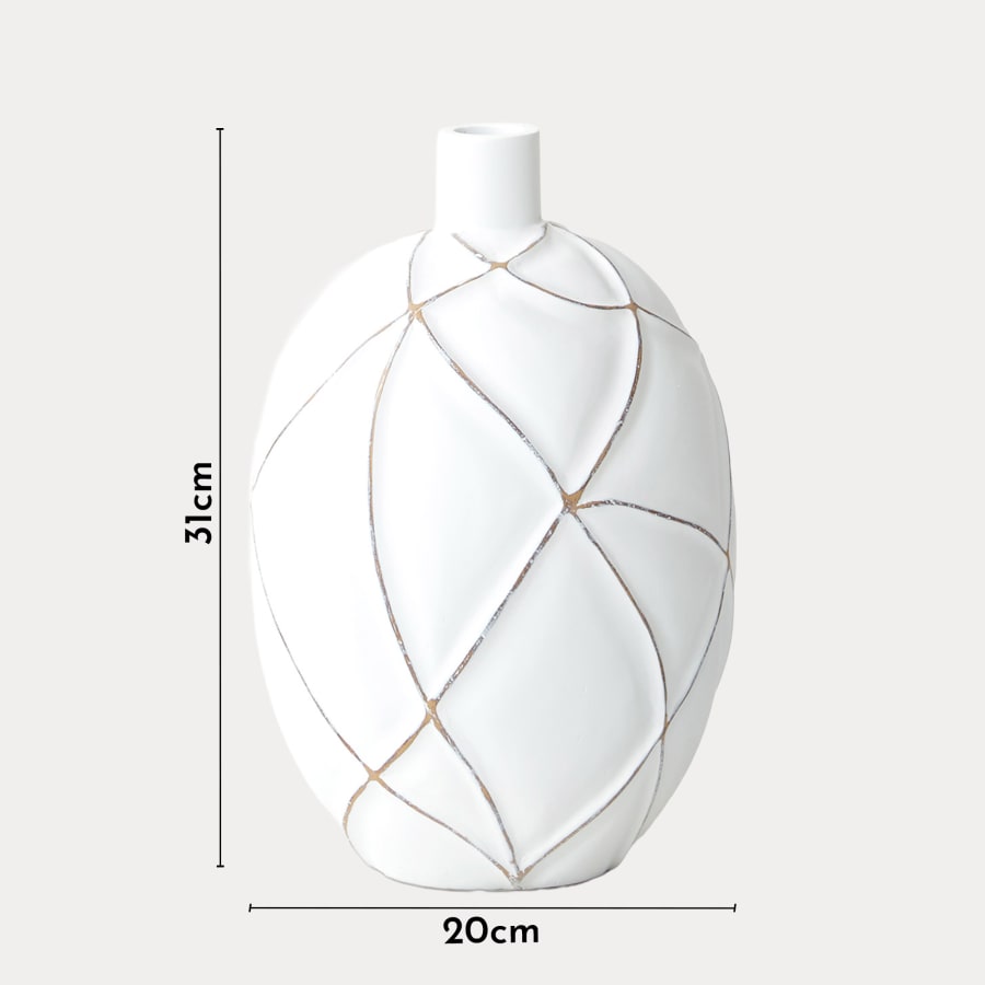 Vase ovale en polyrésine blanc H31 cm